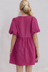 Oh Bow Ruched Puff Sleeve Mini Dress OutfitFlow